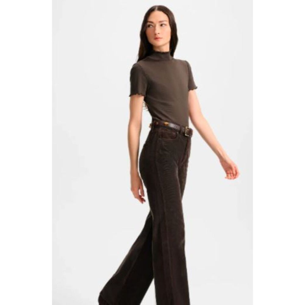 Veronica Beard Taylor Corduroy Wide-Leg Pant Dark Umber Sz 24 NWT 298